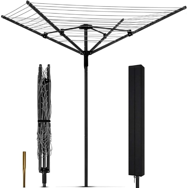 Photo 1 of Heavy Duty Outdoor Umbrella Drying Rack, 12 Lines with 165 Feet Drying Space, Steel Frame & Adjustable Height, 4-arm Umbrella Clothesline for Laundry, Collapsible Clothes Drying Rack for Backyard