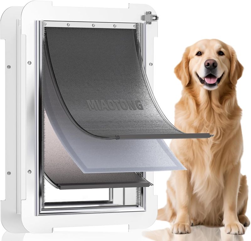 Photo 1 of 3-Flap Steel Large Dog Door for Exterior Doors with Sliding Lock Panel, Energy-Efficient Insulated Pet Door, Extreme Weather Doggy Door with Telescoping Tunnel, Never Rust Pets Up to 100 Lb