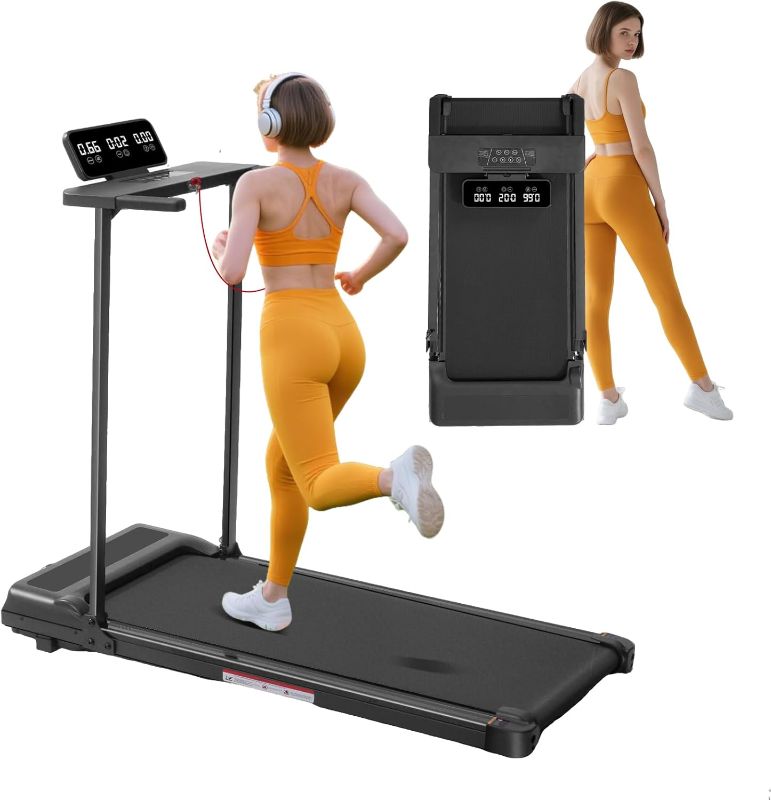 Photo 1 of Folding Walking Pad Treadmill with Handle Bar, 3.5HP Compact Portable Foldable Walking Pads Treadmill with Handles, Electric Small Treadmills for Home Office Apartment, LED Display, 400 LBS Capacity