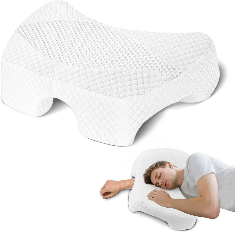 Photo 1 of Side Sleeper Pillow with Arm Hole, Upgraded Height Arm Pillow for Larger Frames, Shoulder Relief System, Premium Memory Foam, Suitable for Side, Back and Stomach Sleepers - White