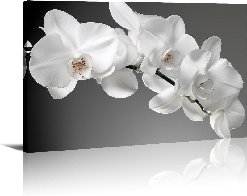 Photo 1 of Orchid Canvas Art Flower Wall Decor Framed Gray Posters White Floral Painting Modern Prints for Living Room Bathroom Home Office Ready to Hang - 24.00"x36.00"