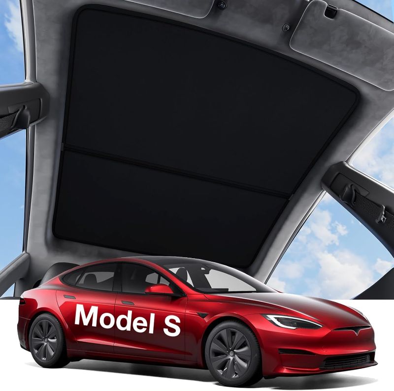 Photo 1 of Tesla Model S Sunshade Roof [Never Sag, Nano Ice-Crystal Coatings] 3-Gen Heat Insulation Glass Roof Sun Shade, Accessories for Tesla Model S 2020~2025, Tesla Interior Black