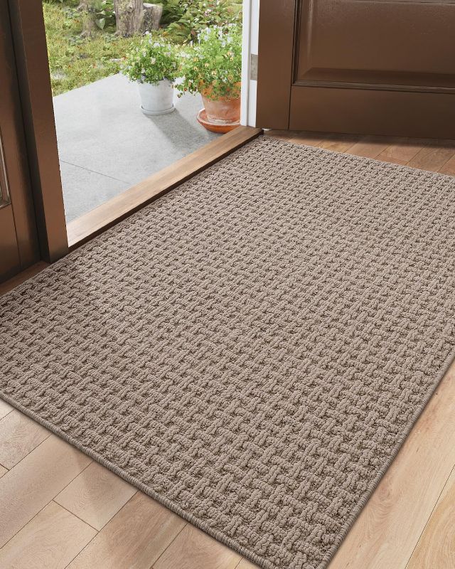 Photo 1 of Front Entryway Door Mat Non Slip 32x48, Washable Entry Way Mats Inside Entrance Low Profile, Welcome Doormat Dirt Trapper for House Floor Home Porter Hall Backdoor Area, Light Taupe