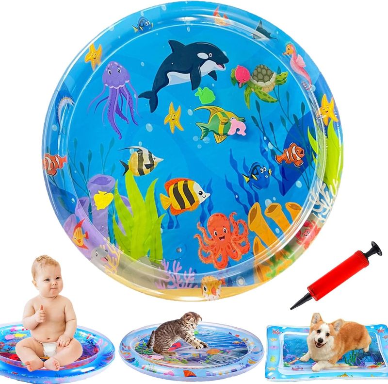 Photo 1 of Cat Water Mat, 2025 Upgraded Thickened Anti-Scratch Leak Proof Cats Water Sensory Play Mat with Floating Fish, Pet Summer Cooling Pad, Interactive Cat Toys to Play for Indoor Cats