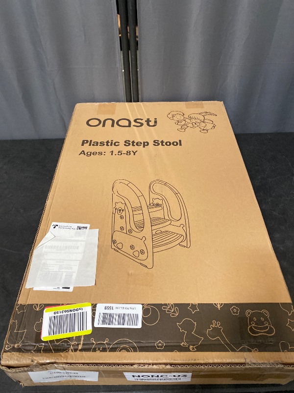 Photo 1 of Toddler 3 Step Stool Onasti Kids Standing Tower for Toddlers Plastic Learning Helper Stool for Kitchen Counter Bathroom Sink Toilet Potty Training with Handles and Non-Slip Pads-Grey White