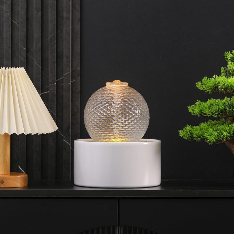 Photo 1 of Generic Indoor Water Feature Tabletop Ceramic Fountain Home Kitchen Office Decoration Modern Design Style (white)