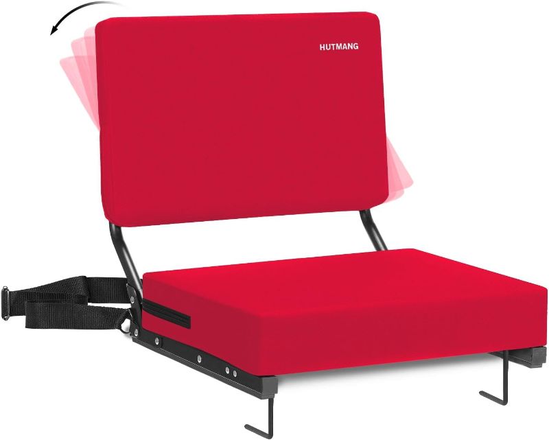 Photo 1 of Stadium Seating for Bleachers, Wide Stadium Seats for Bleachers with Back Support,Portable Stadium Seat Folding Padded Comfort Stadium Chair with Shoulder Strap,Perfect for Sports Events(Red)