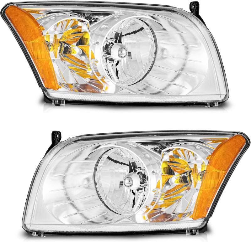 Photo 1 of Headlights Compatible with 2007-2012 Dodge Caliber, Headlight Assembly For 07 2008 2009 2010 2011 12 Caliber Halogen Replacement Driver&Passenger Side