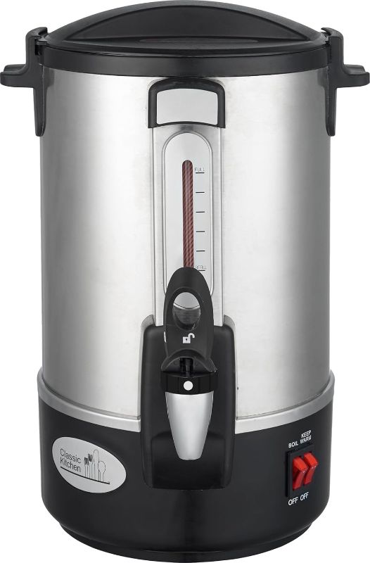 Photo 1 of Classic Kitchen 28 Cup Capacity Hot Water Boiler Urn with Twisloc˜ Safety Tap, Stainless Steel Spout, Stainless Steel Double Wall, Dual Heating Elements Quick Heating/Keep Warm