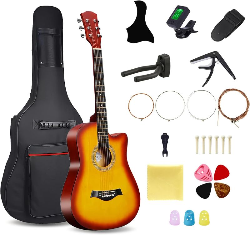 Photo 1 of 38'' Wood Acoustic Guitar for Adults, 6 Steel-String Acoustic Guitar With Guitar Bag and Beginner Kits for Beginner