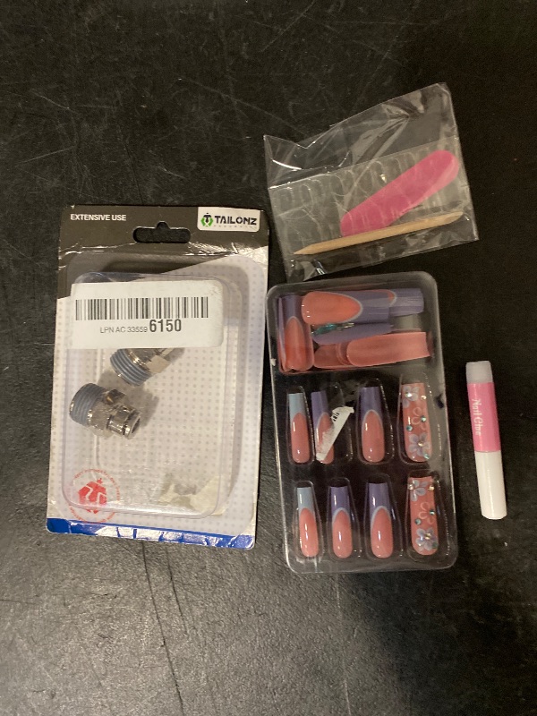 Photo 1 of 2 Item Mixed Lot Bundle | Long Blue Fake Nails Square French Press on Nails Flower Design Bling Glossy Rhinestone False Nail Tips Artificial Nails Finger Manicure for Women and Girls-24pcs + INB103-308-020 Male Pipe Adapter 3/8 Tube x 1/8 NPTF Male 2 Pcs.