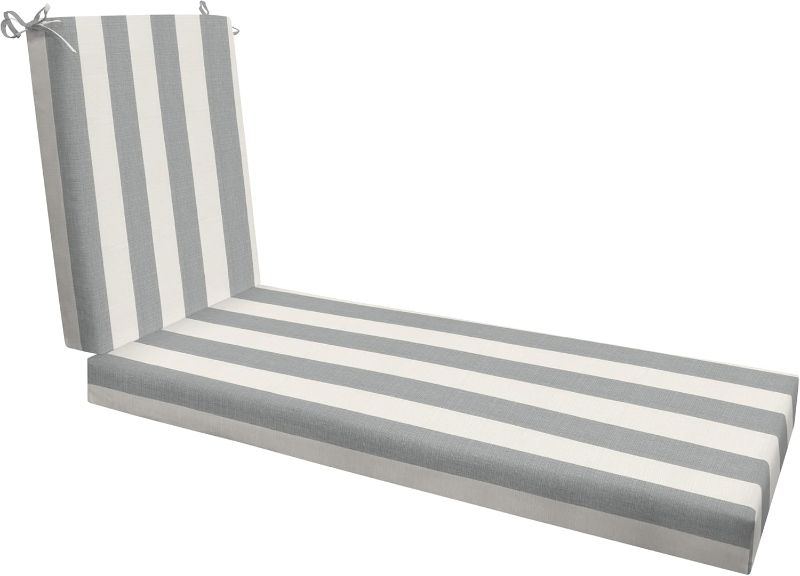 Photo 1 of Honeycomb Outdoor Chaise Lounge, 22.5 x 70, Cabana Stripe Stone Grey Chair Cushion for Patio Furniture