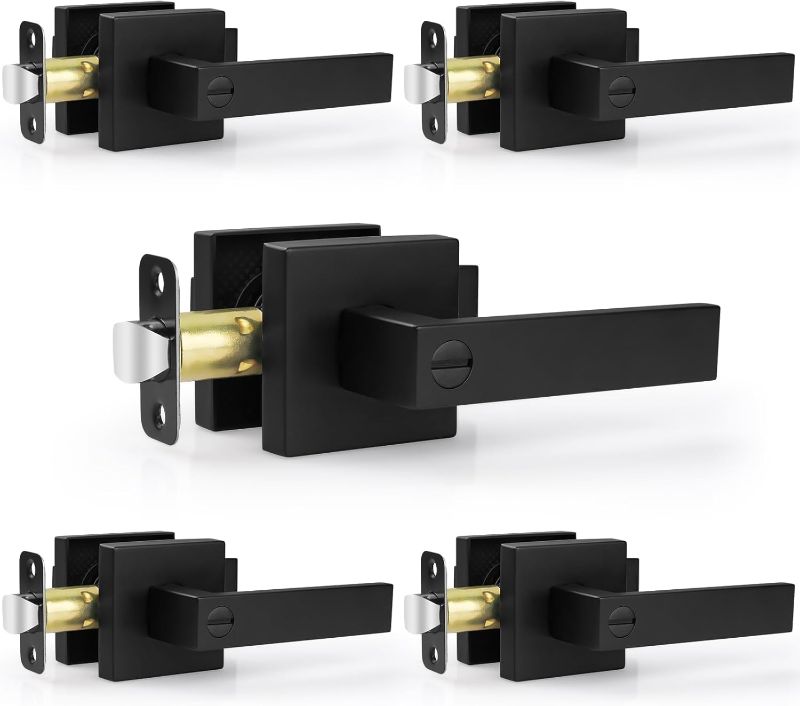 Photo 1 of 5 Pack Matte Black Door Handles Interior Door Knobs, Home Improvement Keyless Privacy Door Lock, Heavy Duty Zinc Alloy 2.07 lb Door Leverset for Bedrooms Bathrooms
