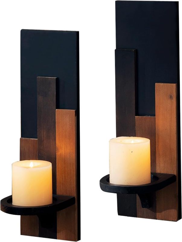 Photo 1 of Wall Sconce Candle Holder Wall Mounted Wood Candle Holders for Home Decoration Wall Mounted Decorative Candle Holder, Set of 2