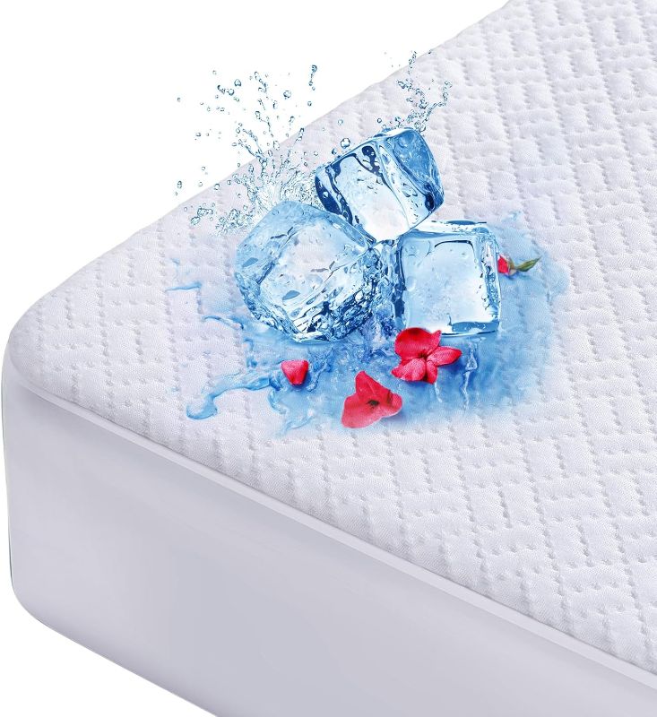 Photo 1 of Cooling Waterproof Mattress Protector Queen Size, Mattress Cover 3D Air Fabric Mattress Pad Cover Smooth Soft Breathable Noiseless, 8''-21'' Deep Pocket
