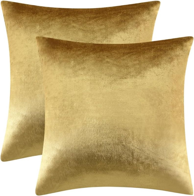 Photo 1 of GIGIZAZA Gold Velvet Decorative Throw Pillow Covers,18x18 Pillow Covers for Couch Sofa Bed 2 Pack Soft Cushion Covers
