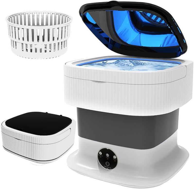 Photo 1 of Portable Washing Machine, 16L Mini Foldable Washer and Spin Dryer, Collapible Compact Washer, Small Folding Laundry Washing Machine, Socks, Baby Clothes, Underwear, Dorm, Camping, Apartment, RV (Grey)