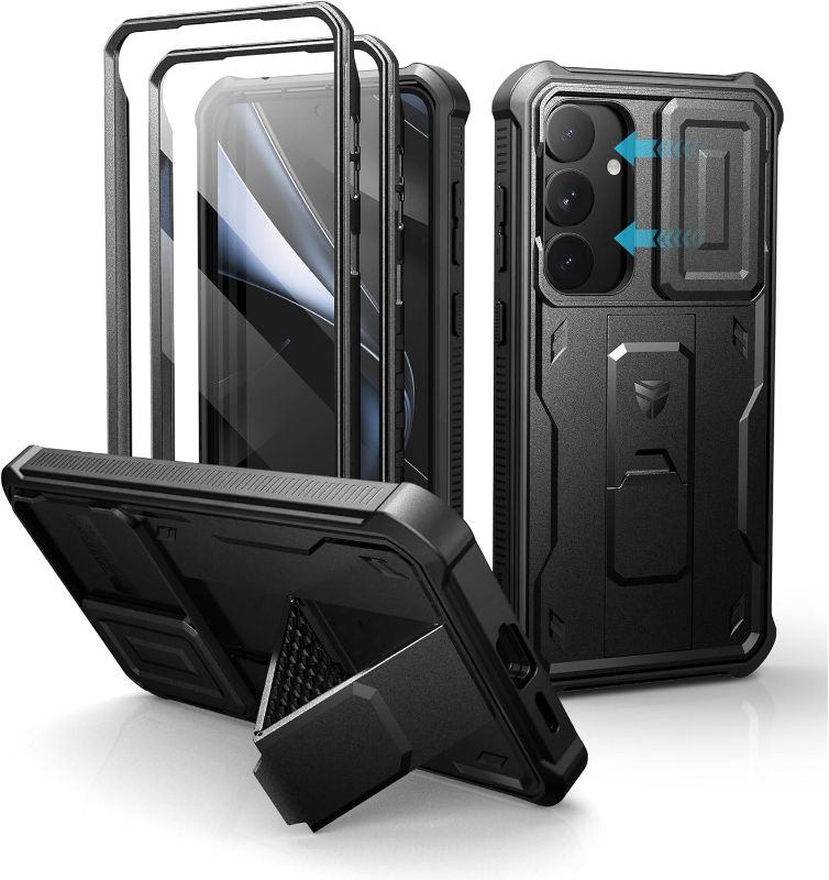 Photo 1 of Dexnor for Samsung Galaxy S25 Plus Case with Built-in Slide Camera Cover & Screen Protector & Kickstand,Heavy-Duty Shockproof Rugged Case Full-Body Bumper Cover for Galaxy S25 Plus(2025),Black