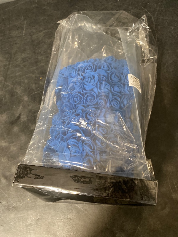 Photo 1 of Rose Bear Rose Teddy Bear Flower Gift Black Box for Valentines Gifts Anniversary Christmas,Birthdays Bridal Showers -Fully Handmade 10 inch Flower Bear Clear Gift Box (Royal Blue)