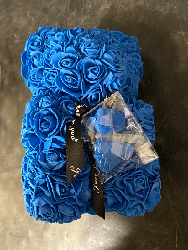 Photo 1 of Rose Bear Rose Teddy Bear Flower Gift Black Box for Valentines Gifts Anniversary Christmas,Birthdays Bridal Showers -Fully Handmade 10 inch Flower Bear Clear Gift Box (Royal Blue)