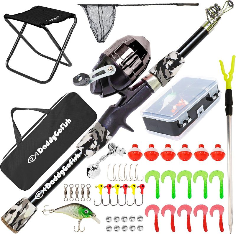 Photo 1 of DaddyGoFish Kids Fishing Pole - Rod Reel Combo Tackle Box Starter Set - First Year Small Gear Kit for Boys Girls Toddler Youth Age Beginner Little Children