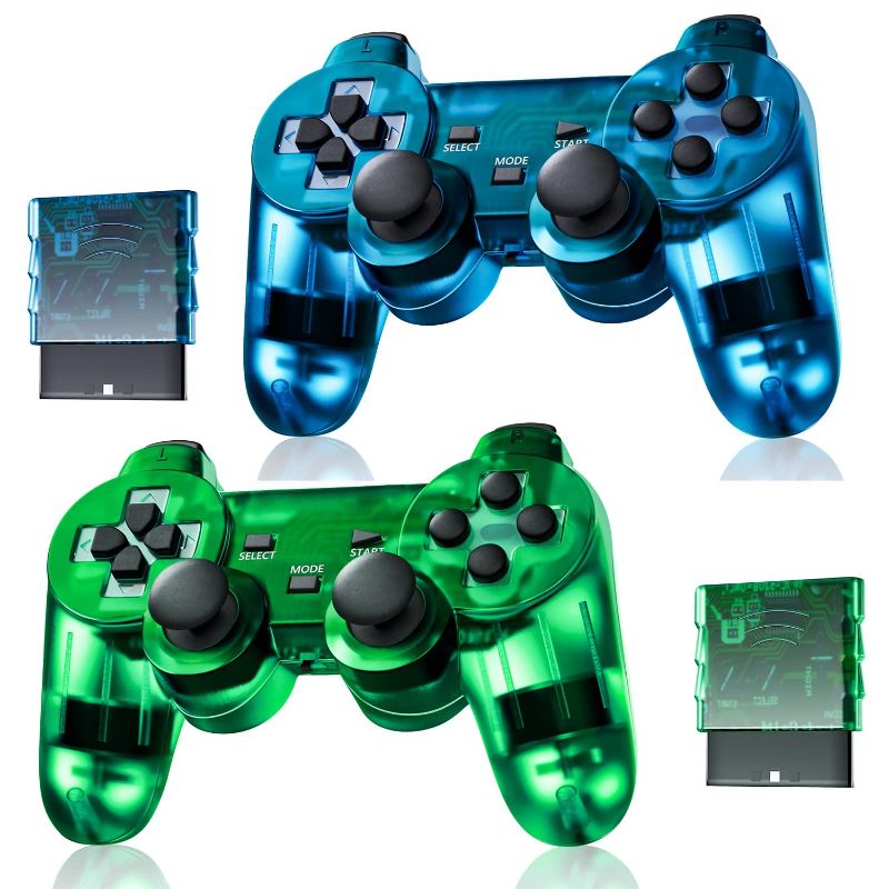 Photo 1 of Wireless Controller for PS-2 Play 2 Double Vibration 2 - ClearBlue and ClearGreen