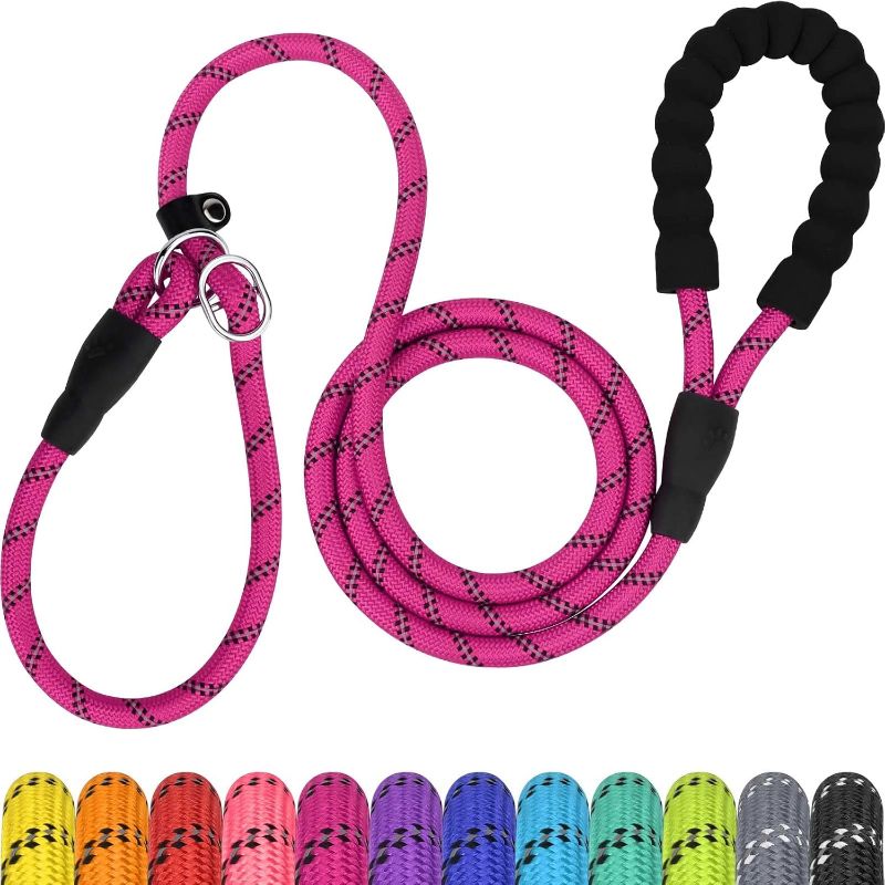 Photo 1 of Slip Leads for Dogs, 6 FT Heavy Duty Slip Leash with Padded Handle, Strong Rope No Pull Pet Training Leash for Medium Dogs,Hot Pink