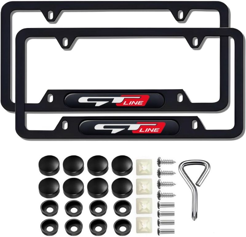 Photo 1 of 2 Pcs Black License Plate Frames License Plate Covers Compatible Picanto Proceed Rio K5 Sportage Stinger Soul GT Line Metal Aluminum Material Screw caps Cover Set