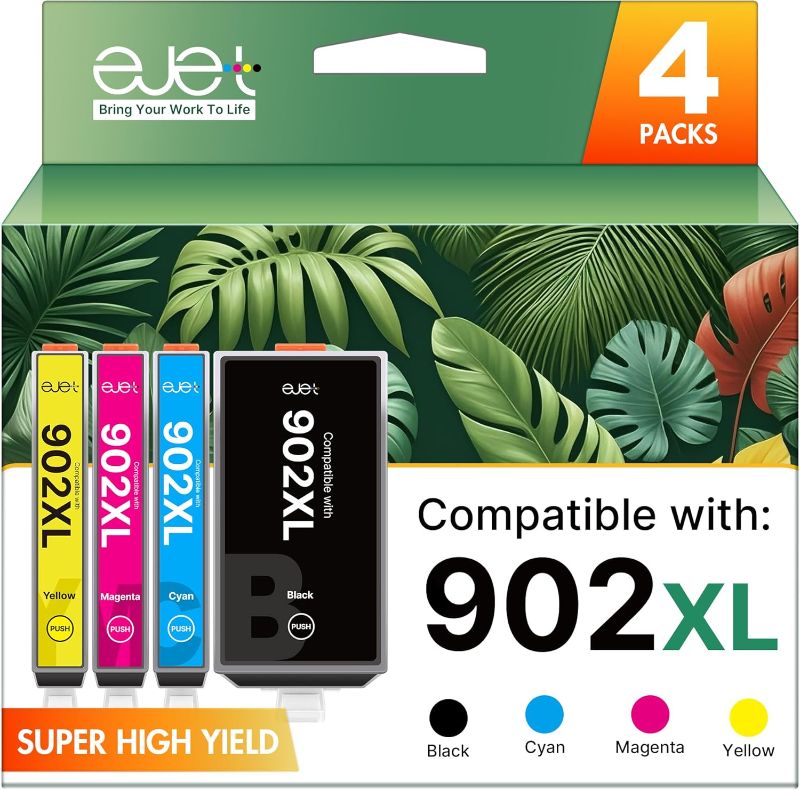 Photo 1 of 902XL Ink Cartridges for HP Printers Upgraded Replacement for HP 902XL Ink Cartridges Combo Pack HP902 Use with HP OfficeJet Pro 6978 6958 6968 6958 6962 6954 6950 6960 6970(Black,Cyan,Magenta,Yellow)