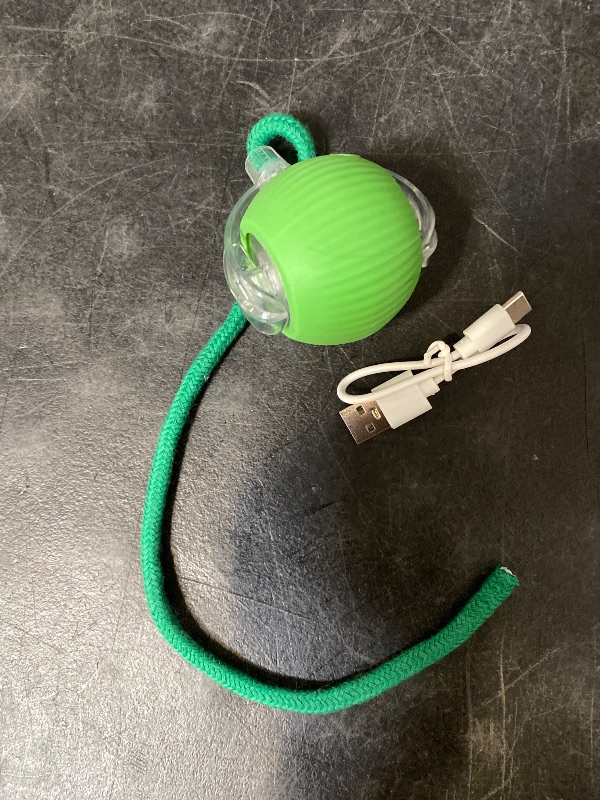 Photo 1 of Interactive Electric Automatic Rolling Moving USB Rechargeable Self Activated Play Stimulation Toy Smart Chase Teaser Ball with Speedy Tail Rope for Bored Adult Indoor Cats and Dogs, Green