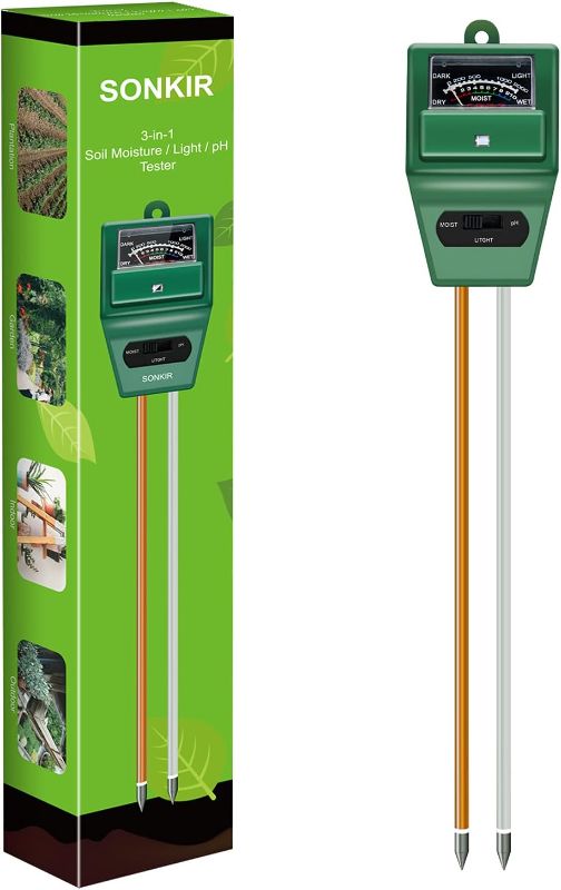 Photo 1 of Soil pH Meter, MS02 3-in-1 Soil Moisture/Light/pH Tester Gardening Tool Kits for Plant Care, Great for Garden, Lawn, Farm, Indoor & Outdoor Use (Green)