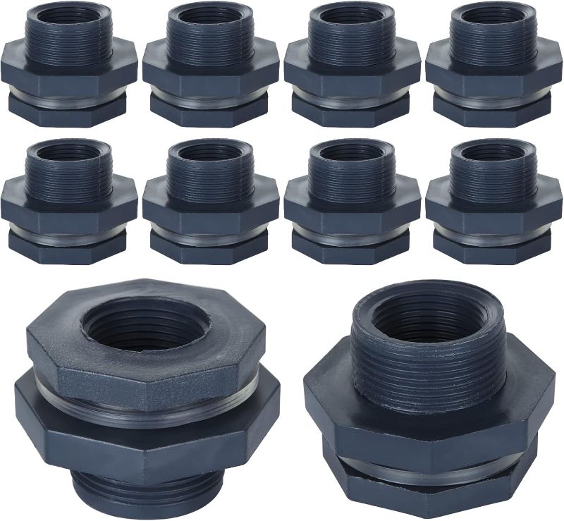 Photo 1 of 10PCS 1 Inch PVC Bulkhead Fitting, Double Threaded Bulkhead Water Tank Connector for Rain Barrels, Aquariums, Water Tanks