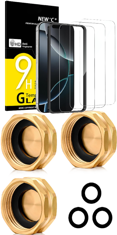 Photo 1 of NEW'C 3 Pack iPhone 16 Pro Max Screen Protector (6.9 inches) | Enhanced Tempered Glass Protection + Garden Hose End Caps,3/4"outdoor Brass faucet Female End Cap,hose spigot Cap (3 Pack)