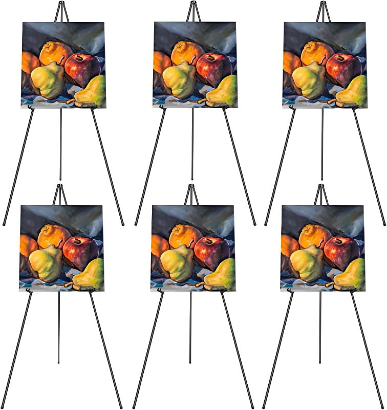 Photo 1 of 6 Pack Easel for Display, Foldable Easel Stand, Metal Easels for Displaying Pictures, 63" Easels for Signs Wedding Poster Sign Holder, Art Easel for Painting with Case