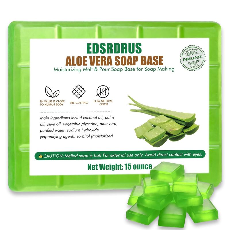 Photo 1 of 15 Ounces Glycerin Soap Base - Melt and Pour Soap Base for DIY Crafting, Easy to Cut, Vegan and Natural, Moisturizing and Gentle on Skin, Perfect for Soap Making Supplies (Aloe Vera,15 Ounces)