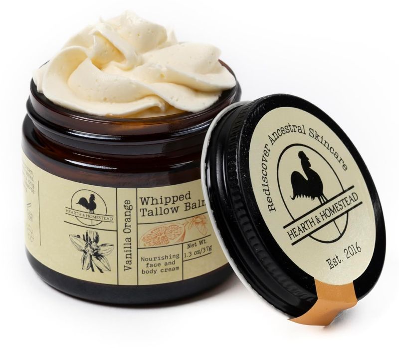 Photo 1 of Handmade Whipped Tallow Balm (Vanilla Orange) - Organic Body Butter with Infused Olive Oil, for Eczema, Rosacea, Baby - 1.3 oz