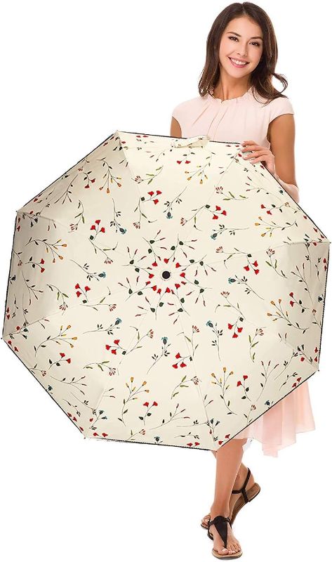 Photo 1 of Cuby Travel Umbrella Compact Folding Auto Open and Close for Windproof, Rainproof & 99.9% UV Sun Protection Parasol with Black Anti-UV Coating (Flowers)