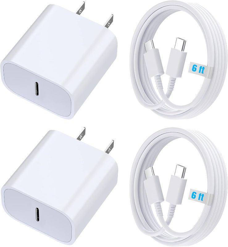 Photo 1 of Type C Fast Charger, for iPhone 16 Charger, 20W Fast Charging Block, USB C Plug Cable Cord 6.6ft for iPhone 16, 16 Plus, 15, 15 Plus, 15 Pro, 15 Pro Max, iPad Pro 11/12.9, Galaxy S24, S23, S22, 2Pack