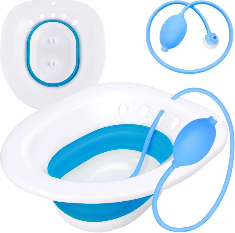 Photo 1 of Bath, Sitz Bath for Toilet Seat Hemorrhoids and Postpartum Care, Perineal Soaking, Collapsible, Flusher Hose, Drain Holes, Wider Seating Area, Deeper Bowl
