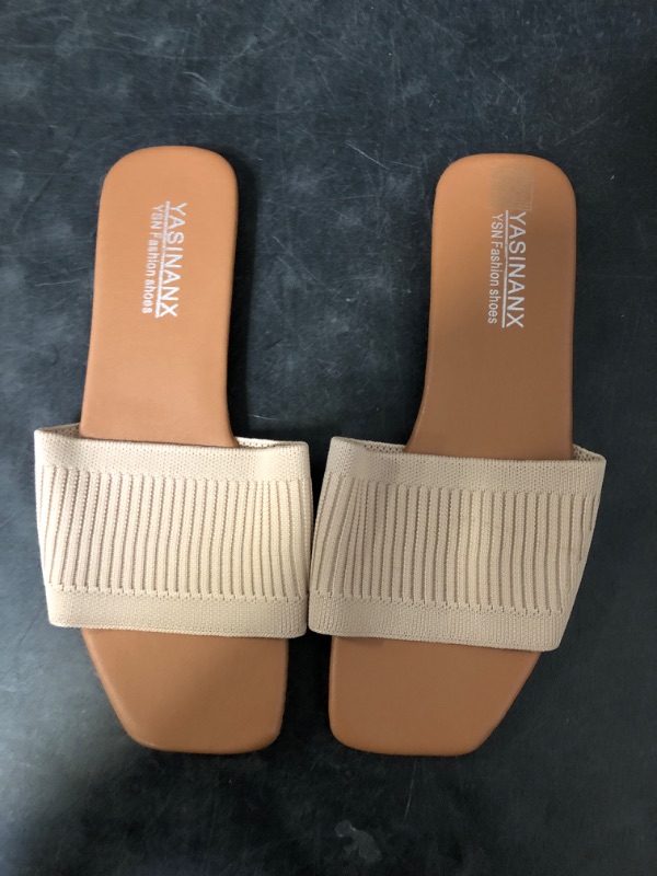 Photo 1 of 14 Women's Single Band Square Open Toe Slide Sandals Summer Slip on Flat Sandals
