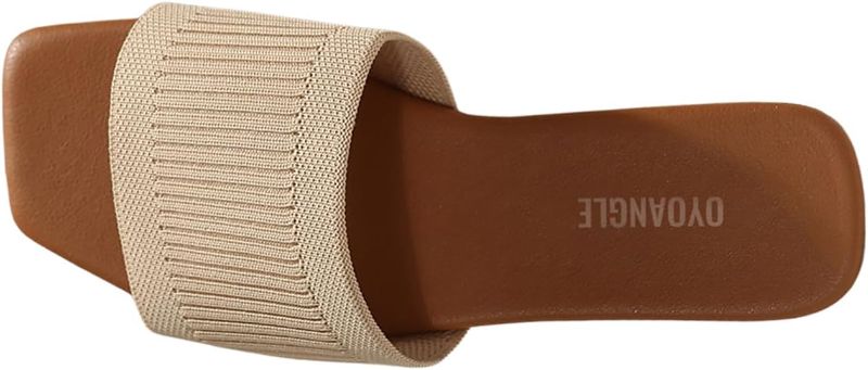 Photo 1 of 14 Women's Single Band Square Open Toe Slide Sandals Summer Slip on Flat Sandals