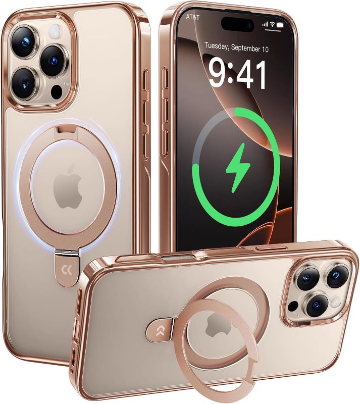 Photo 1 of Gloss Gold for iPhone 16 Pro Max Case with Stand, [Compatible with MagSafe][16FT Military-Grade Protection] Shockproof 16 Pro Max Phone Cover 6.9 inch, Desert Titanium