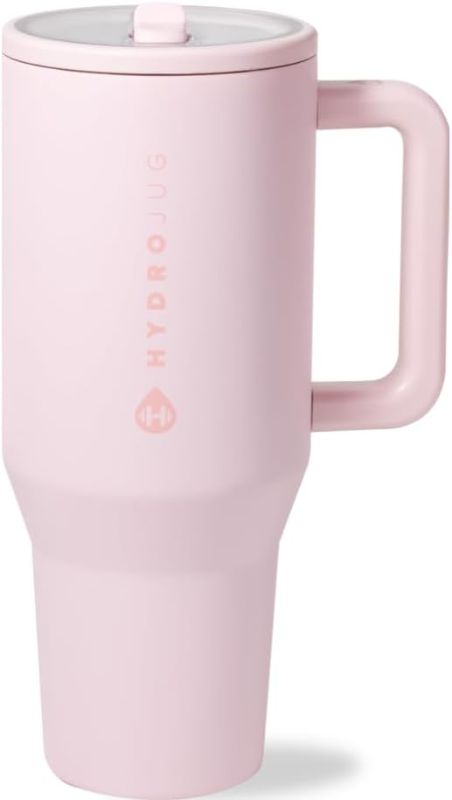 Photo 1 of HydroJug Traveler - 32 oz Water Bottle with Handle & Flip Straw - Fits in Cup Holder, Leak Resistant Tumbler-Reusable Insulated Stainless Steel & Rubber Base - Gifts for Women & Men, Pink Sand