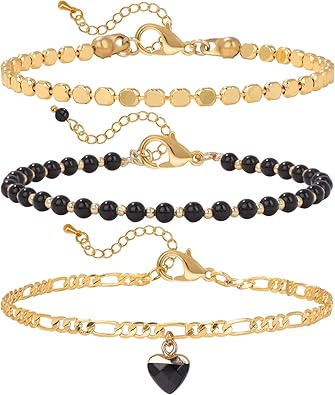 Photo 1 of Raicegs Beaded Bracelets Set 18K Gold Stone Bracelet for Women Layered Crystal Bracelet 3mm Amethyst Turquoise Black Agate Beads Bracelet Adjustable Bracelet for Women Dainty Bracelet