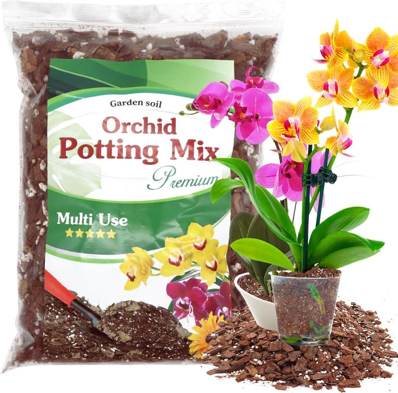 Photo 1 of Orchid Potting Mix,Premium Orchid Bark Potting Mixture of Pine Bark,Perlite & Coco Peat Enhanced Drainage and Ventilation,Ideal for Repotting and Growing Indoor Plants Dendrobiums,Phalaenopsis,1QT