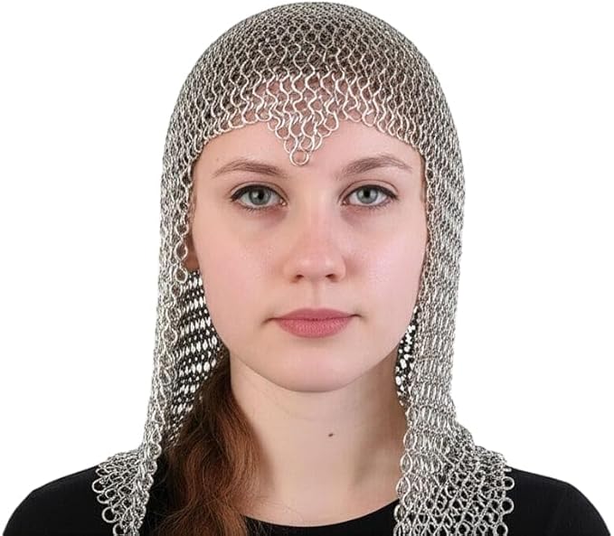 Photo 1 of Medieval Aluminum Chainmail Head Hood, Head Scarf Anodized, Large Size Head Wear, Chainmail Coif