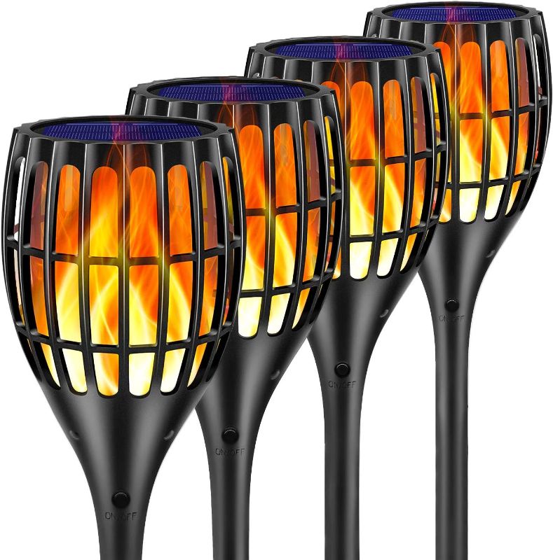 Photo 1 of Solar Lights Outdoor, 43" Flickering Flames Torch Light Solar Garden Lights Waterproof Landscape Lighting Dusk to Dawn Auto On/Off Security Torch Light for Yard Patio Driveway, 4Pack