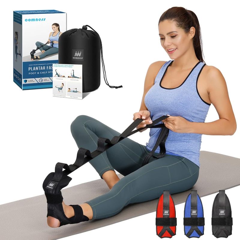 Photo 1 of Foot and Calf Stretcher-Stretching Strap For Plantar Fasciitis, Heel Spurs, Foot Drop, Achilles Tendonitis & Hamstring. Yoga Foot & Leg Stretch Strap. (Black)
