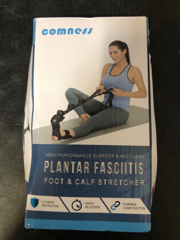 Photo 1 of Foot and Calf Stretcher-Stretching Strap For Plantar Fasciitis, Heel Spurs, Foot Drop, Achilles Tendonitis & Hamstring. Yoga Foot & Leg Stretch Strap. (Black)