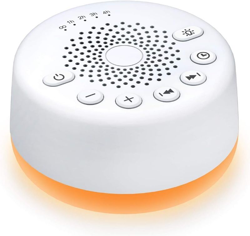 Photo 1 of Sound Machine Easysleep White Noise Machine with 25 Soothing Sounds and Night Lights with Memory Function 32 Levels of Volume and 5 Sleep Timer Powered by AC or USB for Sleeping Relaxation (White)